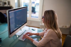 Woman on computer learning