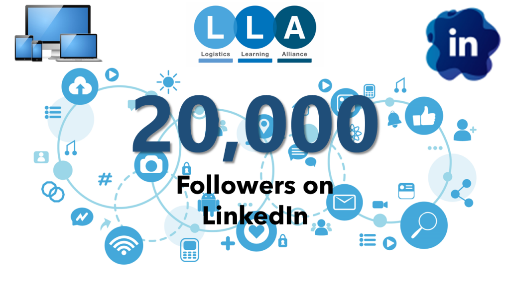 An image celebrating LLA reaching 20,000 followers on LinkedIn
