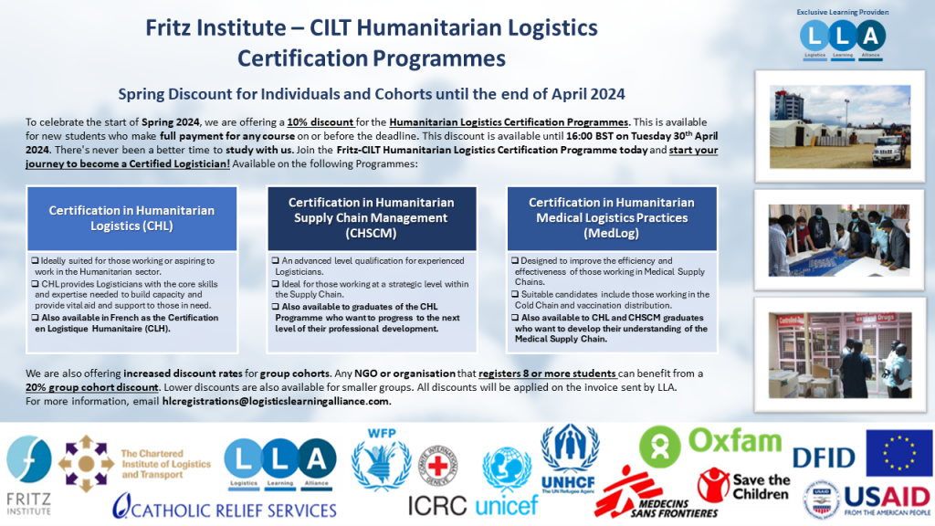 Spring 2024 Discount for Humanitarian Logistics Certification Programmes!