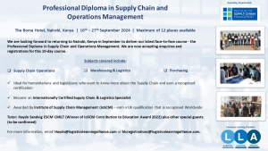 Professional Diploma in Supply Chain and Operations Management - The Boma Hotel, Nairobi, Kenya | 16th – 27th September 2024